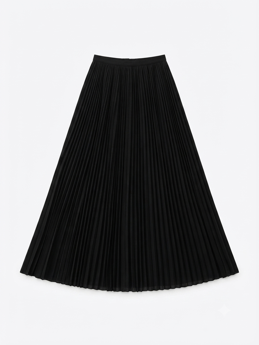 Black pleated midi skirt.